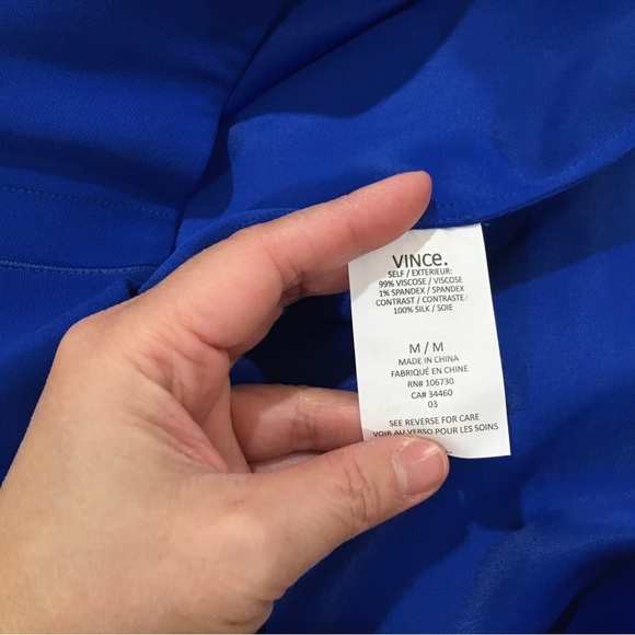 VINCE Cobalt Blue Silk Split Neck Tunic Dress Crepe Oversized Size Medium Womens - Picture 5 of 6